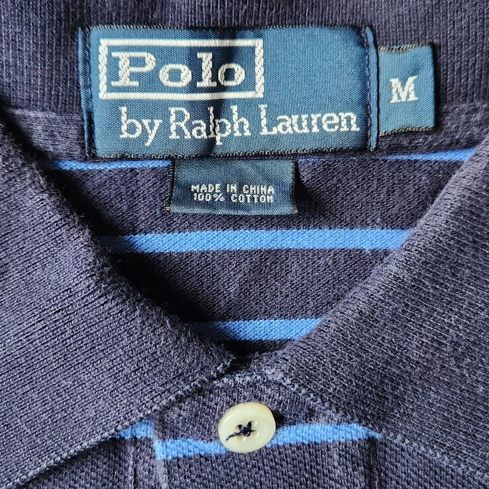 Polo Ralph Lauren Men's Navy & Royal Blue Striped Polo Shirt, Size Medium - Picture 4 of 5
